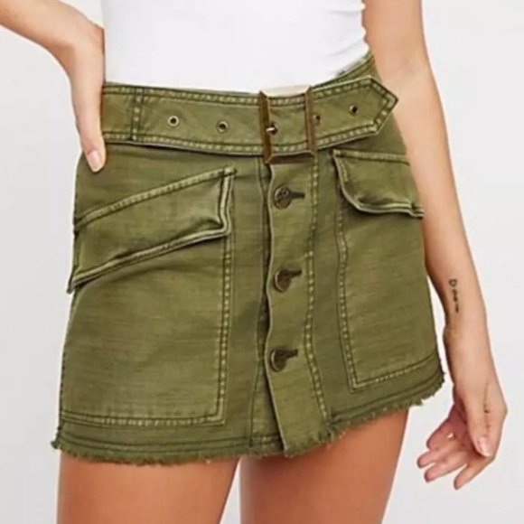 Free People Dresses & Skirts - Free People Hanging On Tight Mini Skirt Olive Green Utility Cargo Style Size 2